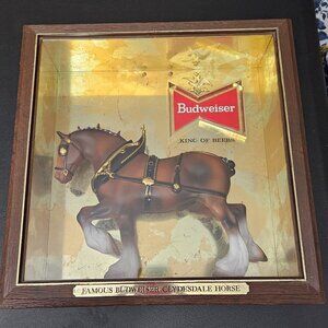 Vtg "Famous Budweiser Clydesdale Horse" Shadow Box(Encased in Plastic/Metal Case